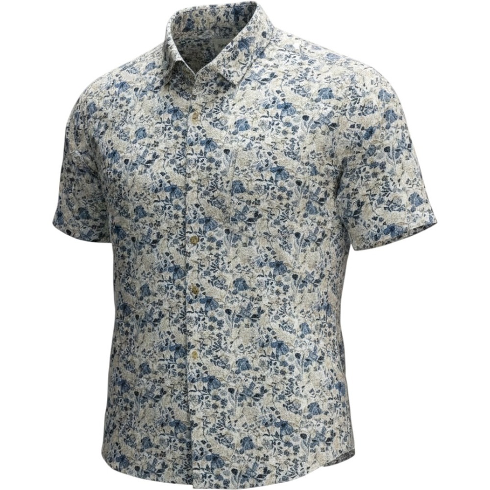 Jeremiah Mens Blue Floral Short Sleeve Button Down Cotton Shirt Size L 2524